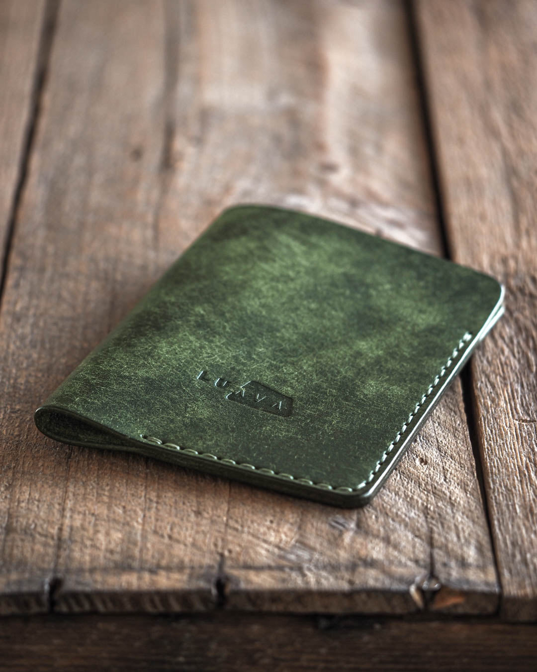 Luava handmade leather passport sleeve cover. color pine.