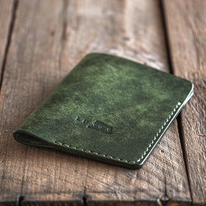 Luava handmade leather passport sleeve cover. color pine.