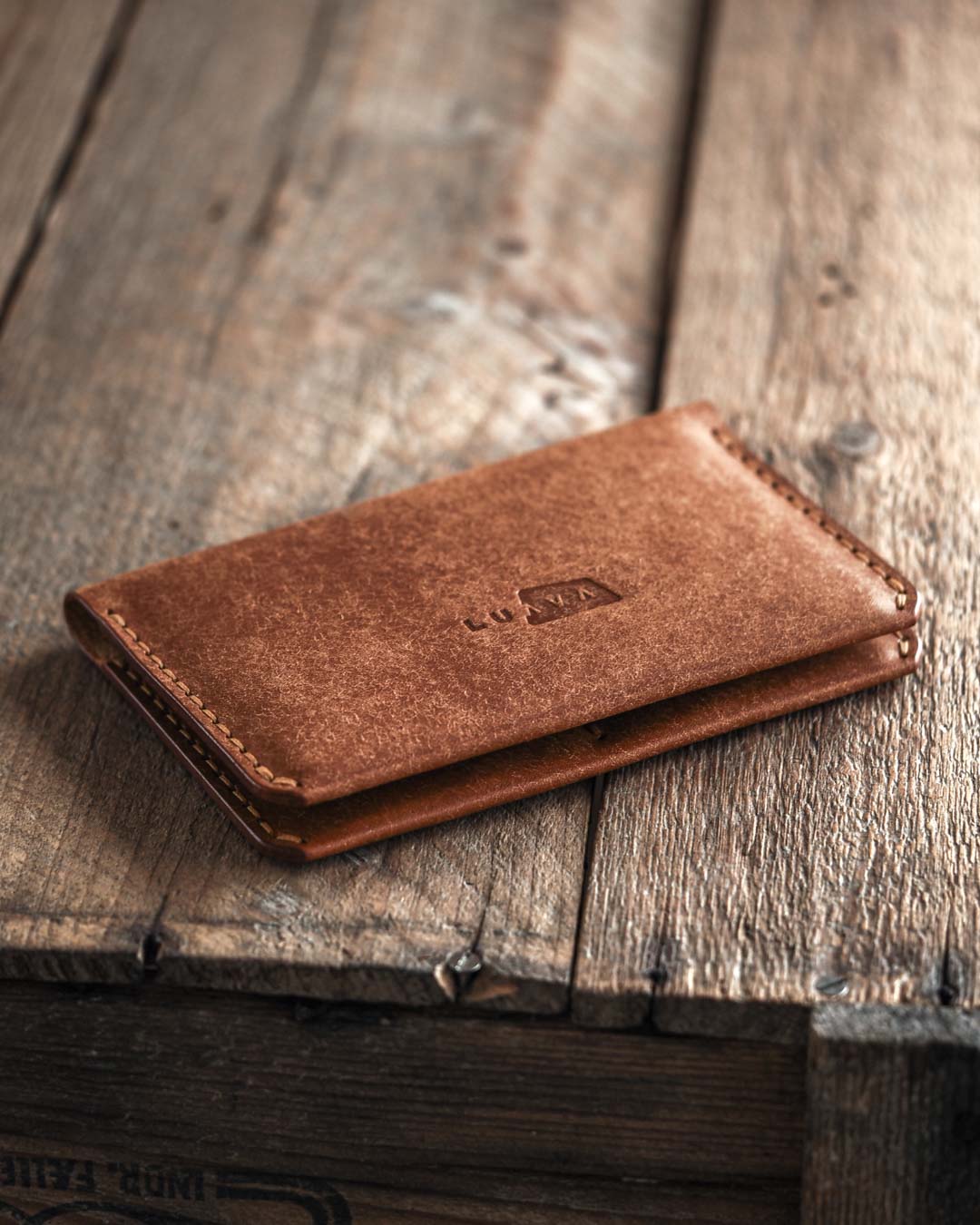 Luava handmade leather passport wallet cognac back