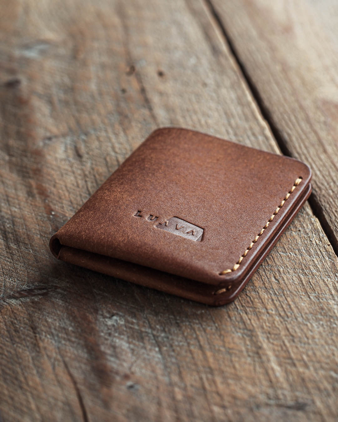 Luava handmade leather bi-fold wallet for men cognac front
