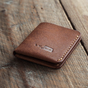 Luava handmade leather bi-fold wallet for men cognac front