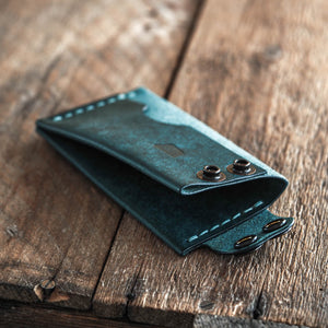 Luava handmade leather wallet Flat in aqua color front open