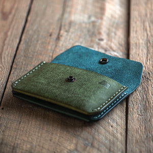 Handmade leather wallet Gambler wallet angle open