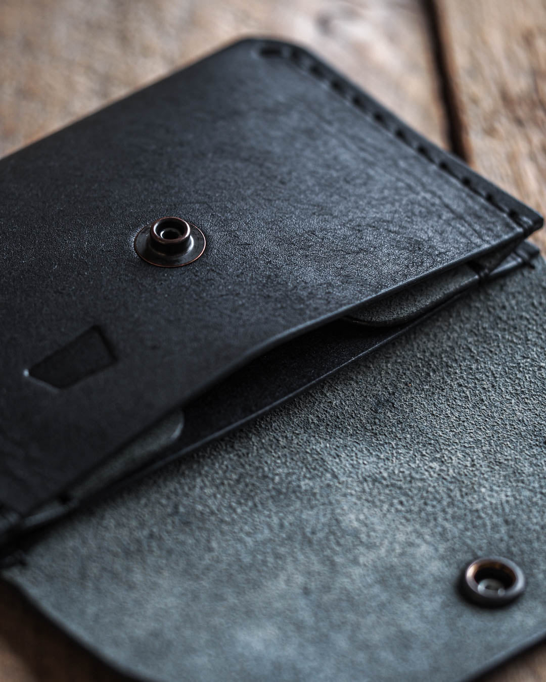 Handmade leather wallet gambler black middle pocket