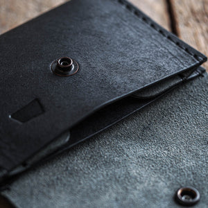 Handmade leather wallet gambler black middle pocket