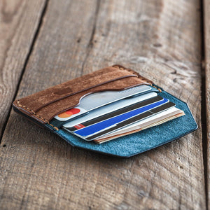 Luava handmade leather wallet Gofer shore front open in use