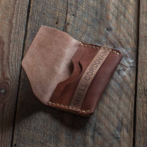 Handmade shell cordovan leather wallet Gofer open