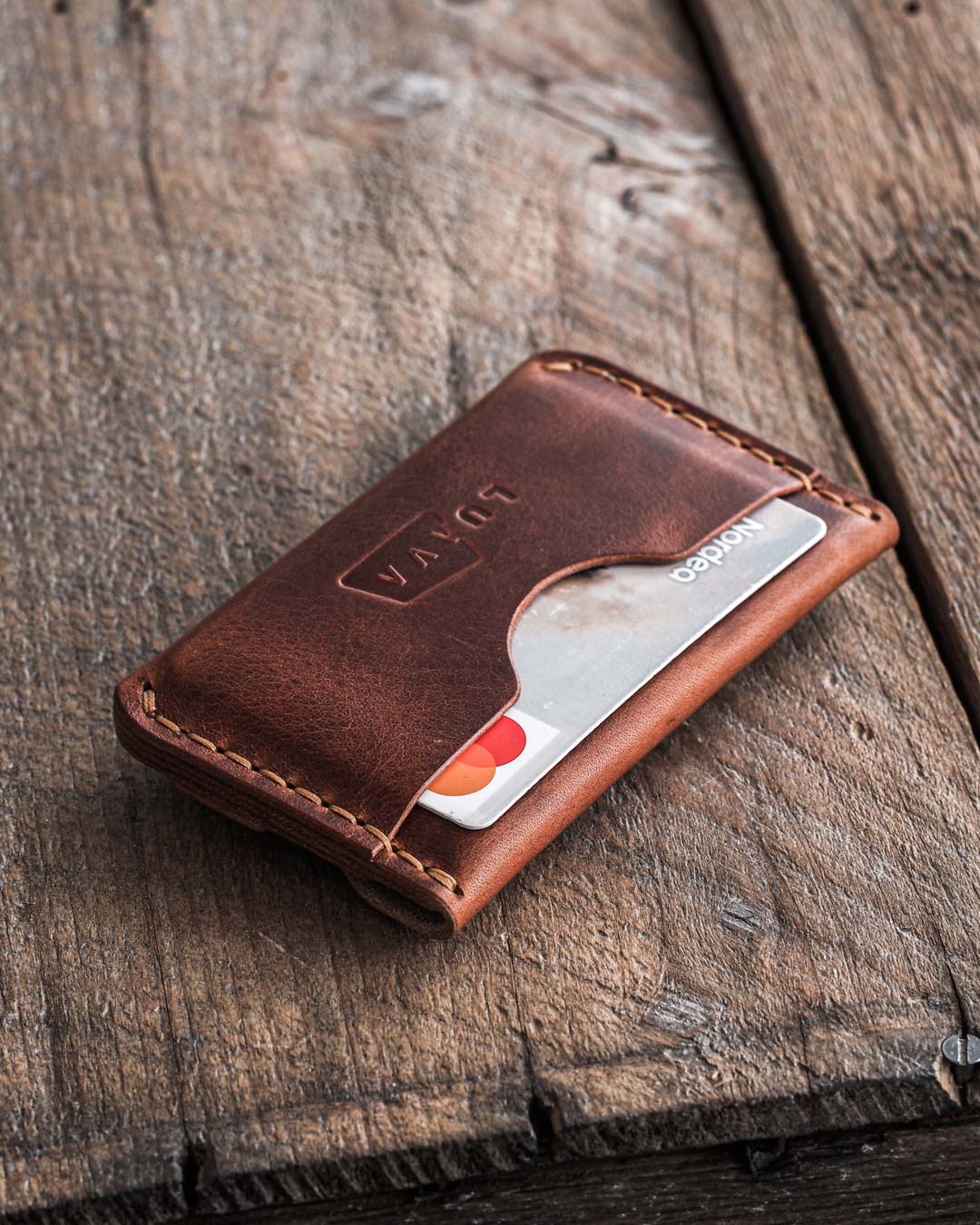 handmade leather card holder gofer wallet back in use