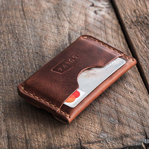 handmade leather card holder gofer wallet back in use