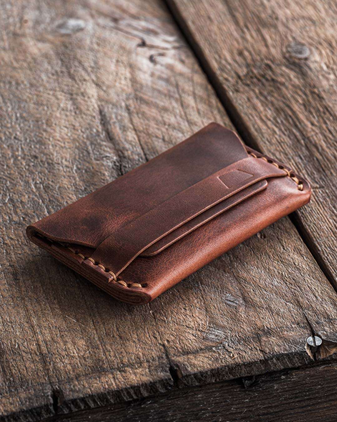 Luava handmade leather wallet Gofer wax cognac front