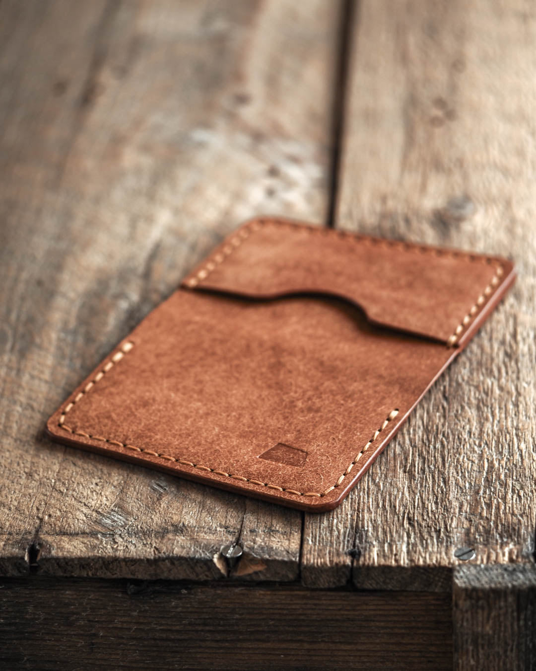Luava handmade leather bi-fold wallet journeyman cognac back