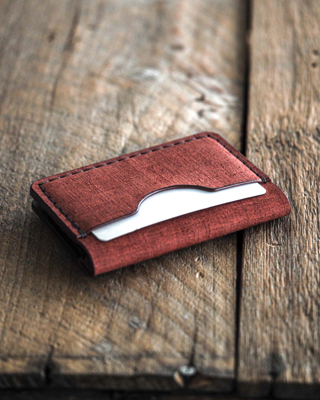 Luava handmade leather bi-fold wallet for men and women. Limited edition Fabric burgundy Journeyman Wallet. back pocket