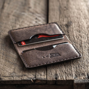 Luava handmade leather bi-fold wallet journeyman tabacco open inside