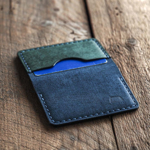 Luava handmade leather bifold wallet for men. Color blue open front