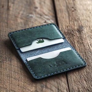 Luava handmade leather bifold wallet for men. Color blue open inside