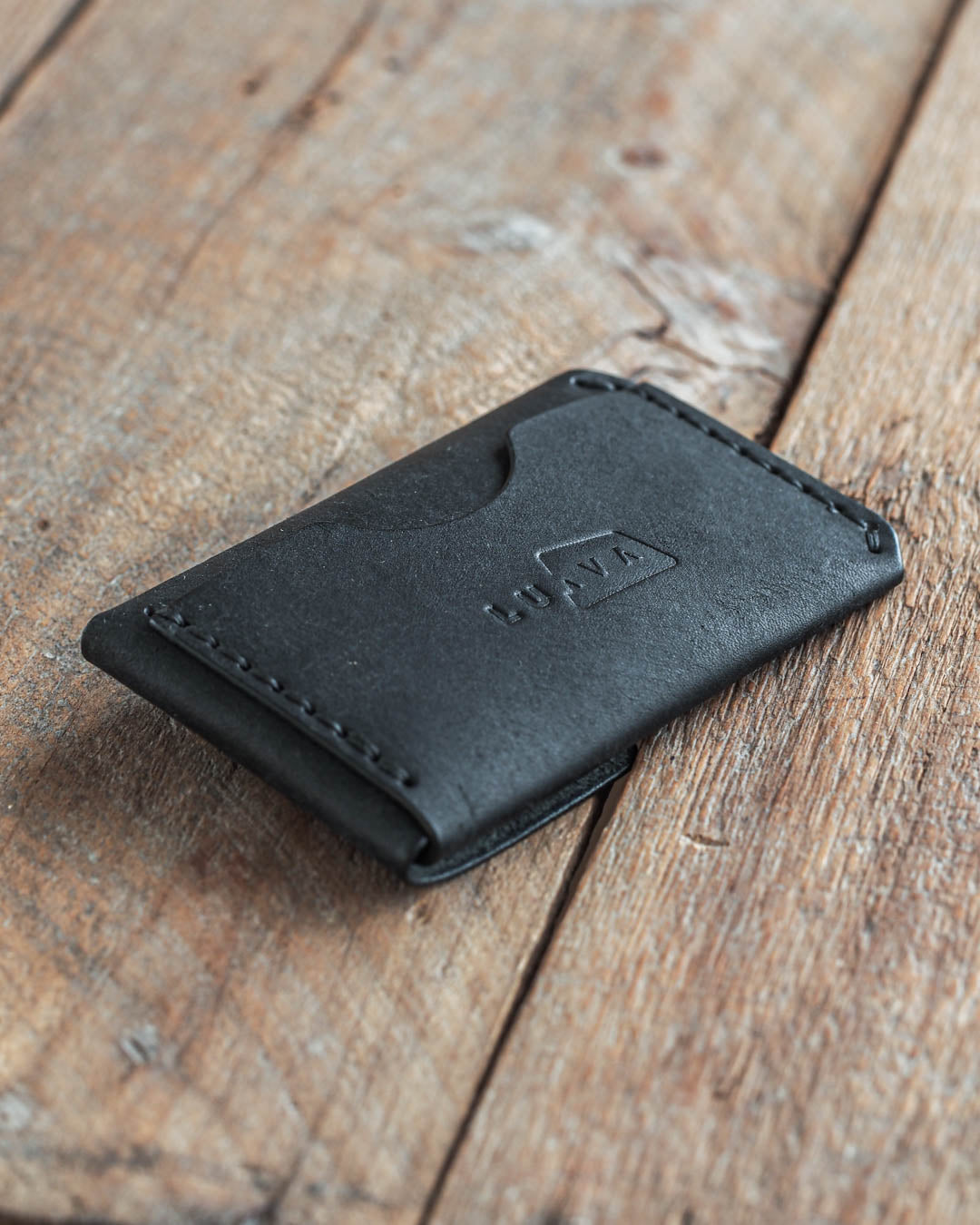 Handmade leather wallet messenger black back
