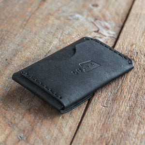 Handmade leather wallet messenger black back