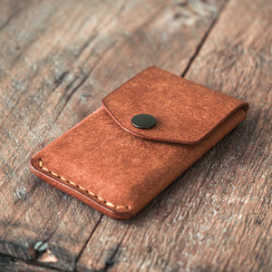Luava handmade leather wallet messenger front closed in use