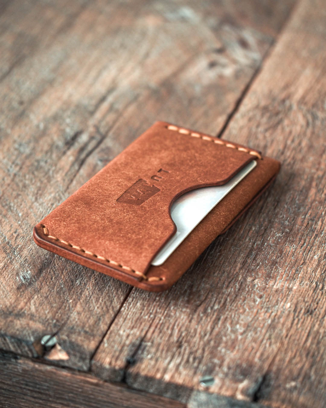 Luava handmade leather wallet messenger back closed in use