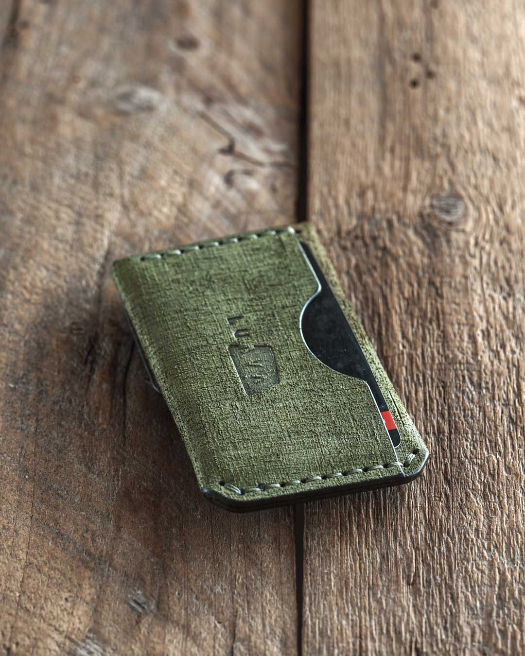 Luava handmade leather wallet Messenger Wallet Fabric Olive Limited edition back