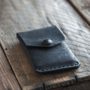 Handmade leather wallet messenger black front