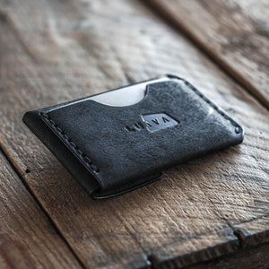 Handmade leather wallet messenger black back