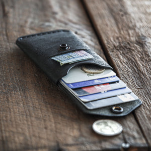 Handmade leather wallet messenger black front open