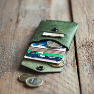 Handmade leather wallet messenger pine front open