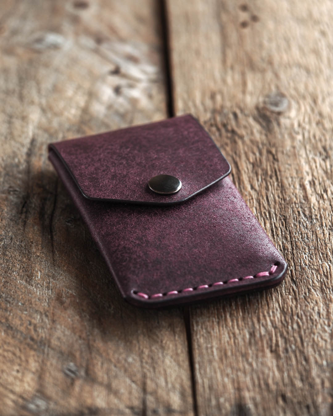 Luava handmade leather wallet messenger limited edition purple front