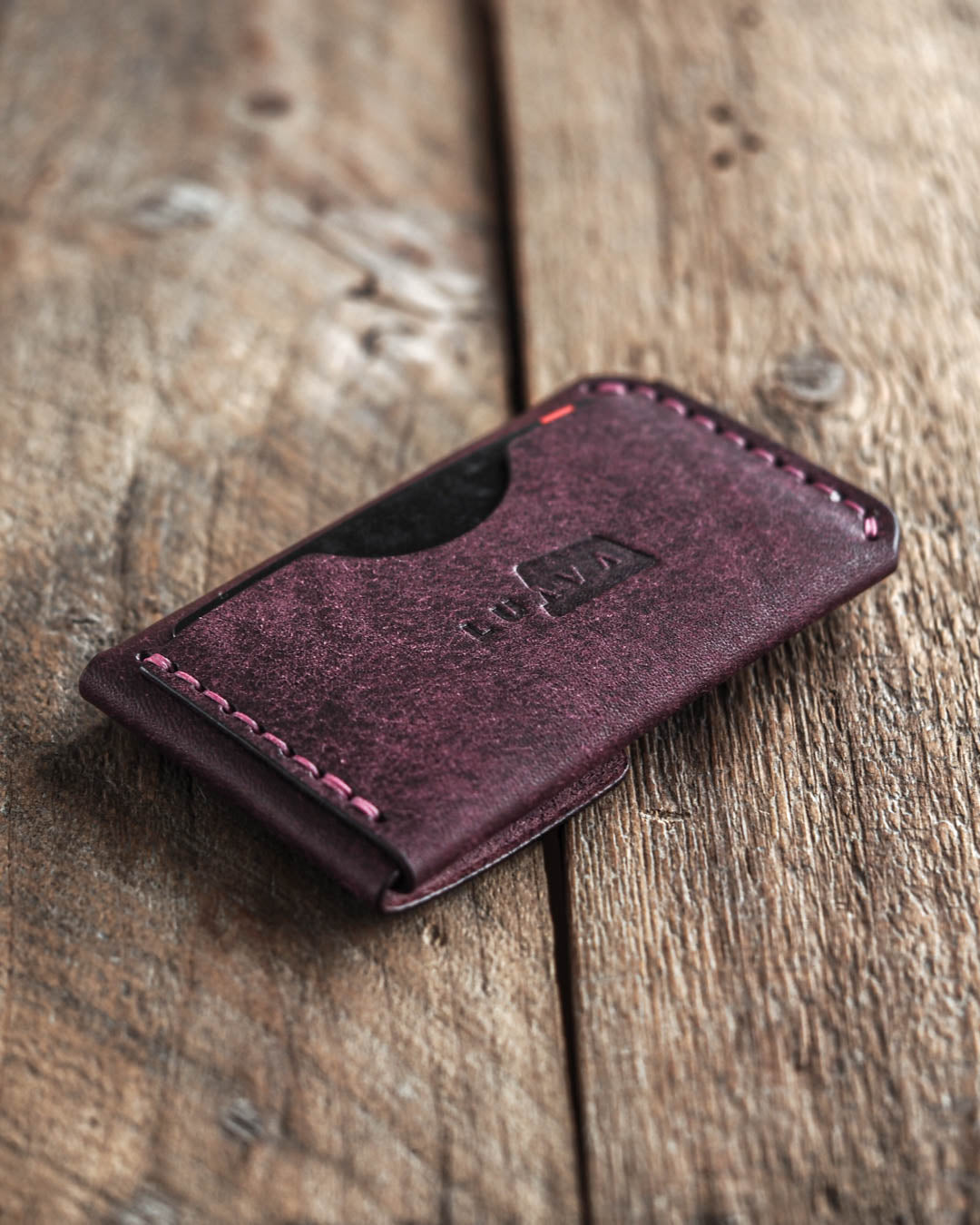 Luava handmade leather wallet messenger limited edition purple back