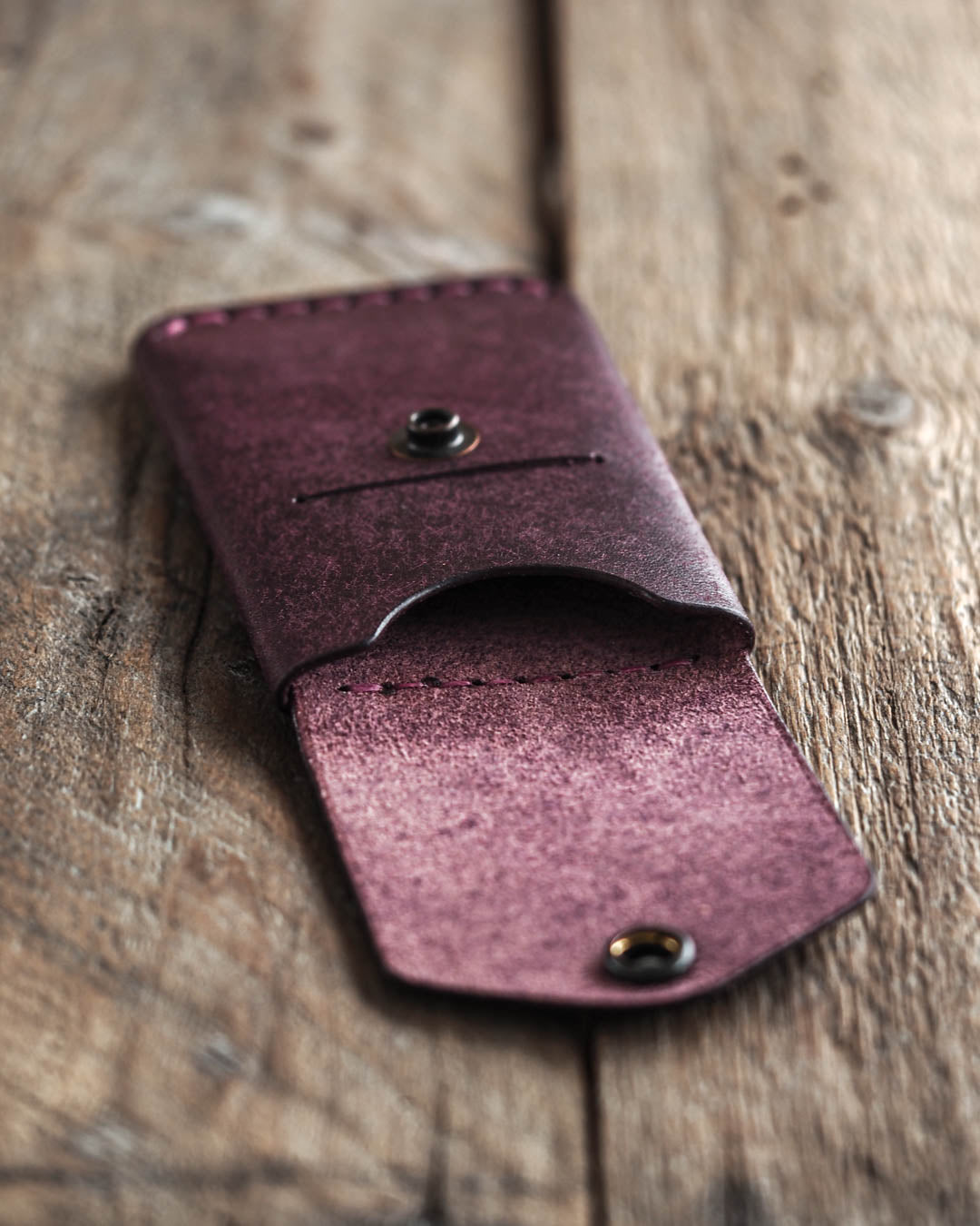 Luava handmade leather wallet messenger limited edition purple front open