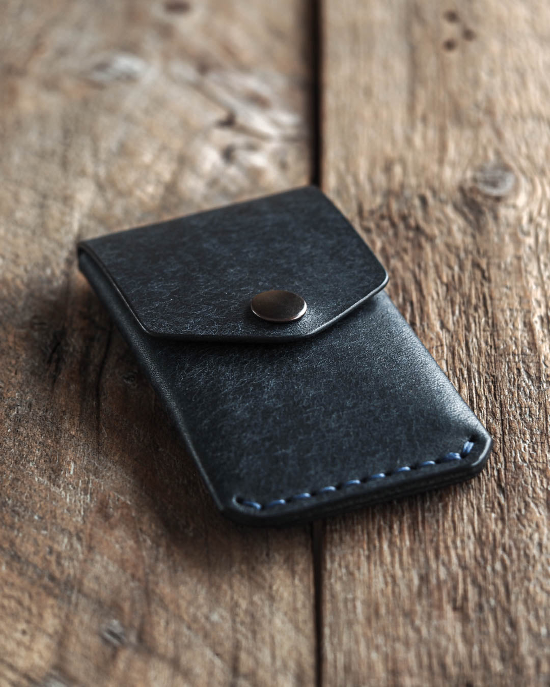 Luava handmade leather wallet messenger limited edition navy blue front