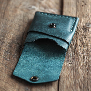 Luava handmade leather wallet Overfold aqua front open empty