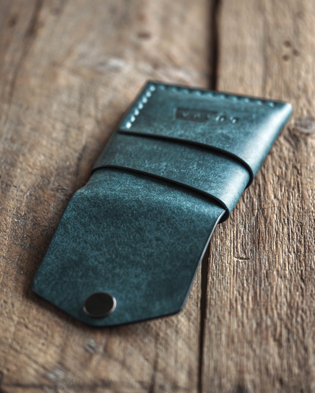 Luava handmade leather wallet Overfold aqua back open empty