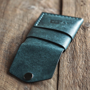 Luava handmade leather wallet Overfold aqua back open empty