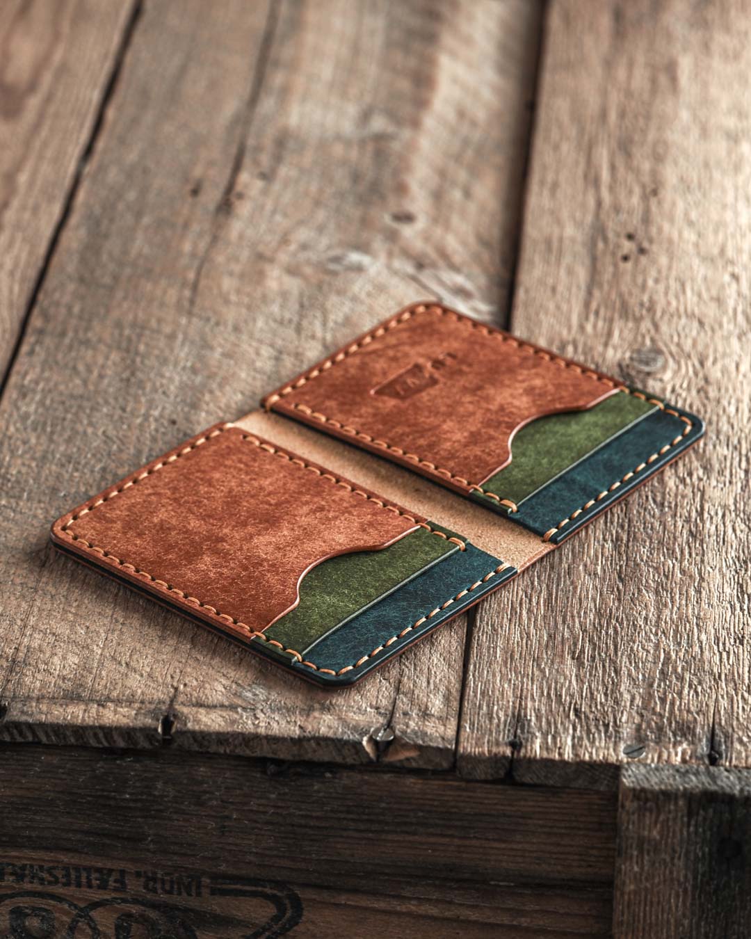 Luava handmade leather wallet ranch color earth open