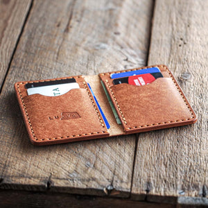 Luava handmade leather wallet ranch color cognac open in use