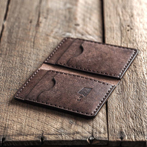 Luava handmade leather bifold wallet for men and women called Ranch Wallet. Color tabacco open