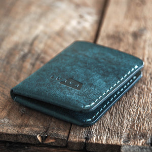 Luava handmade leather bi-fold wallet for men aqua front