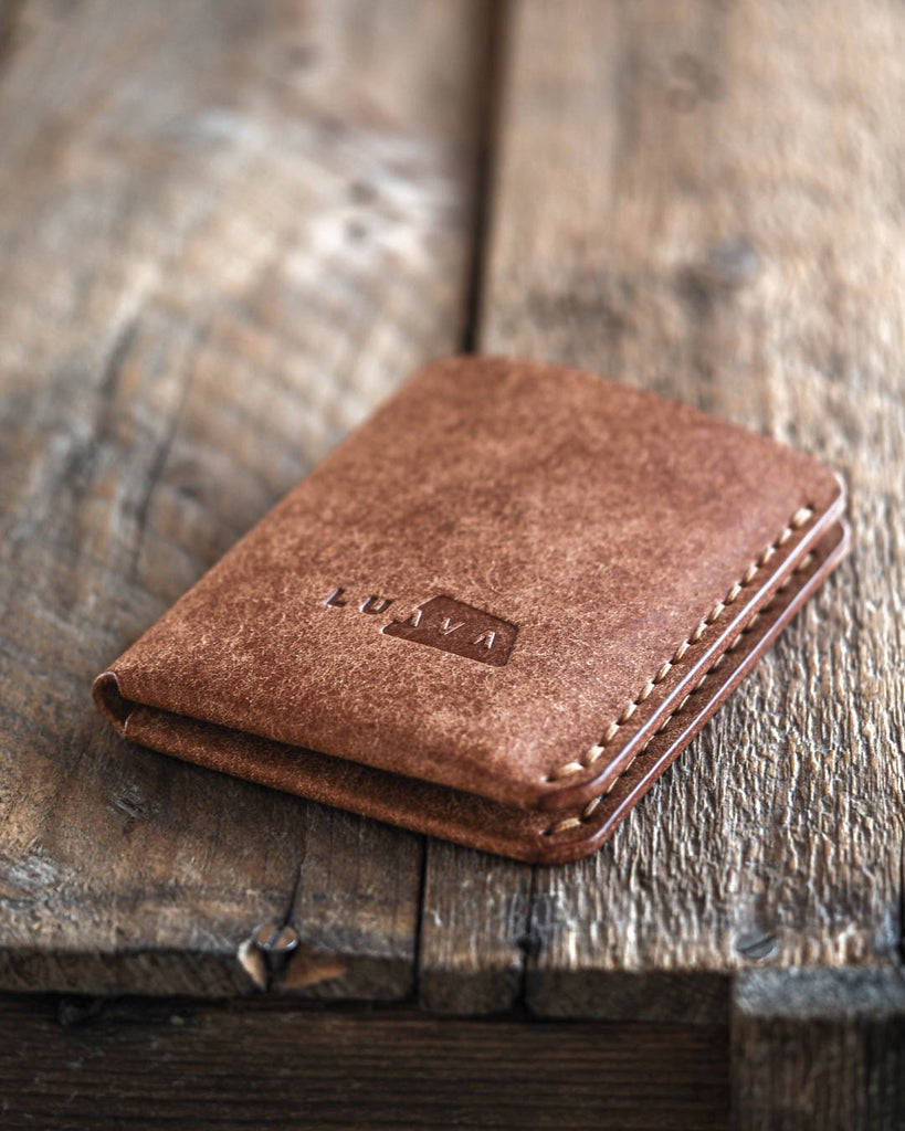 handmade leather bifold wallet for men in brown color