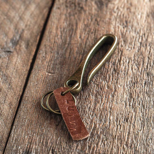 Luava handcrafted japanese key hook vegetable tanned leather tag key ring bronze with cognac tag