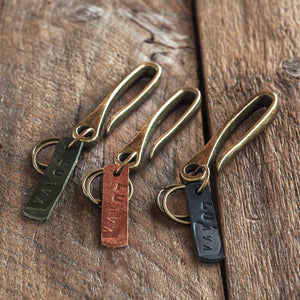 Luava handcrafted japanese key hook vegetable tanned leather tag key ring bronze leather tag color options