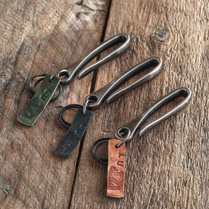 Luava handcrafted japanese key hook vegetable tanned leather tag key ring gun metal black leather tag color options