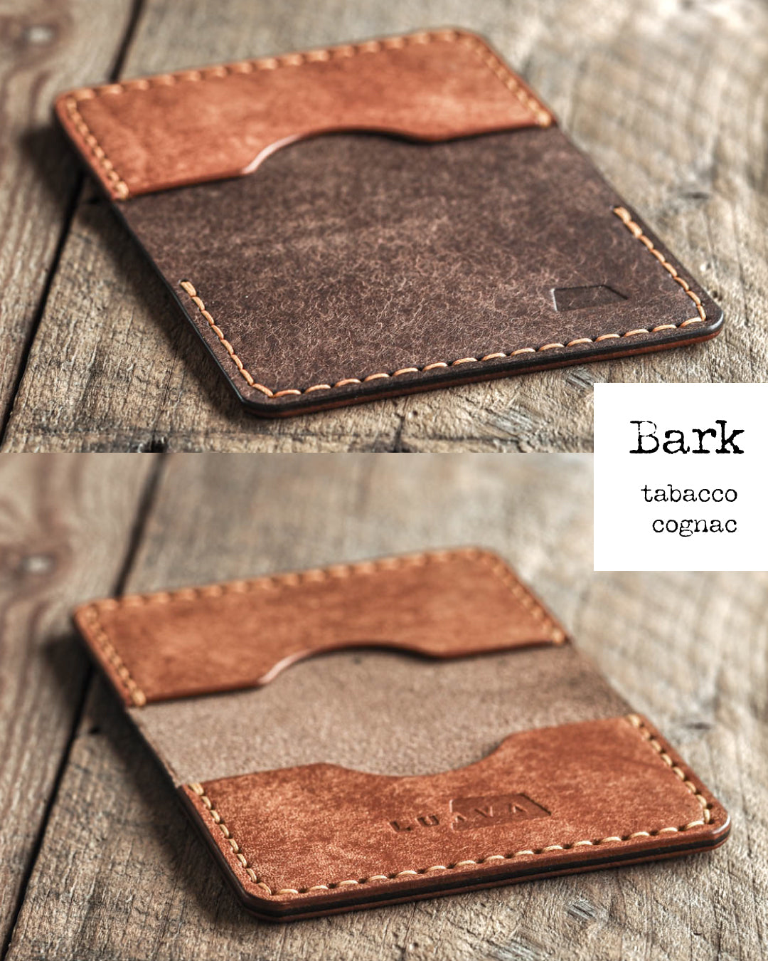 Luava handmade leather bifold wallet for men and women. Color: bark