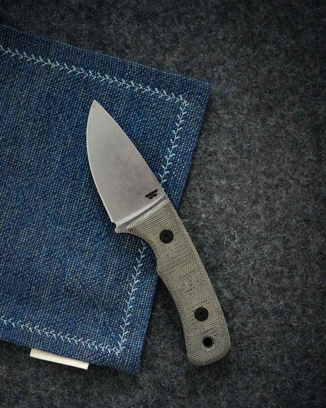 Kanto Goods Dungaree EDC Hank made with japanese cotton. Handkerchief handmade in Finland. With a knife.