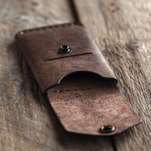 Handmade leather wallet coin pouch messenger wallet tabacco front open