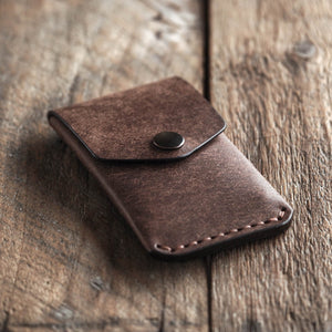 Handmade leather wallet coin pouch messenger wallet tabacco front closed
