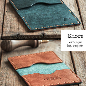 Luava handmade leather bifold wallet for men and women. Color: shore