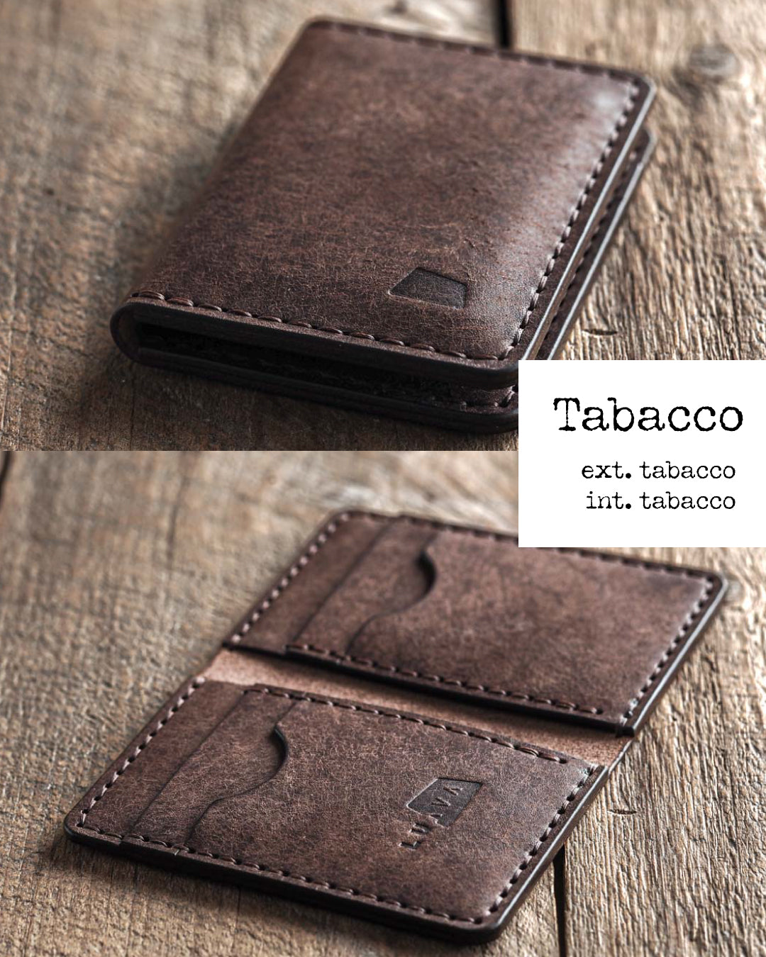 Luava handmade leather bifold wallet for men and women called Ranch Wallet. Color tabacco