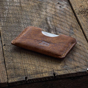 Luava handmade leather wallet handcrafted leatherwallet cardholder card holder cardwallet vegetable tanned absolute front in use angle
